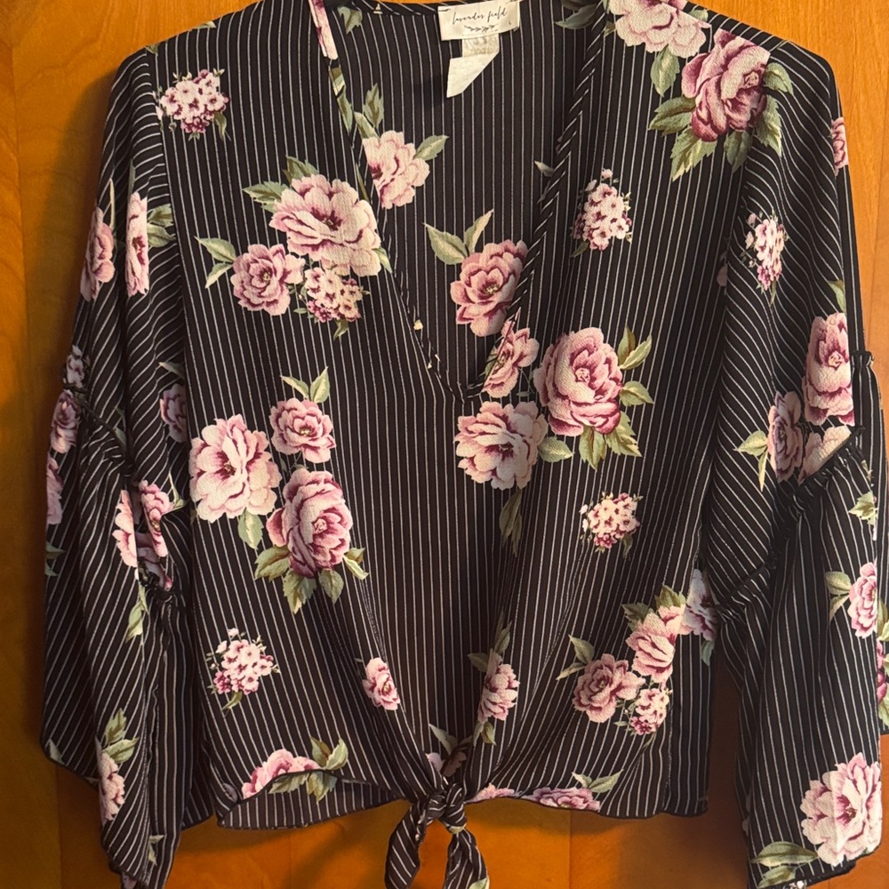 Lush Black and Pink Floral Blouse